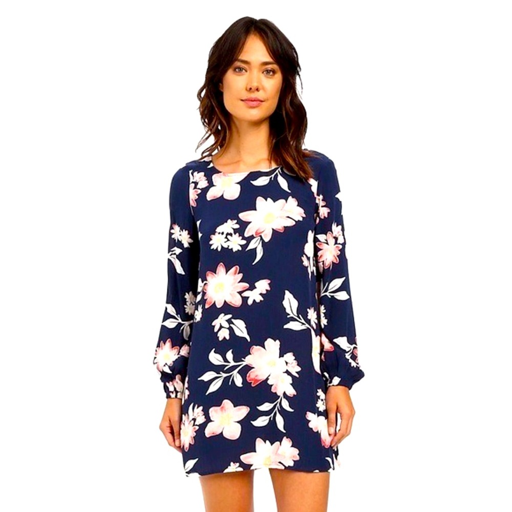 Billabong Navy Floral Mini Dress with Pink and White Blooms